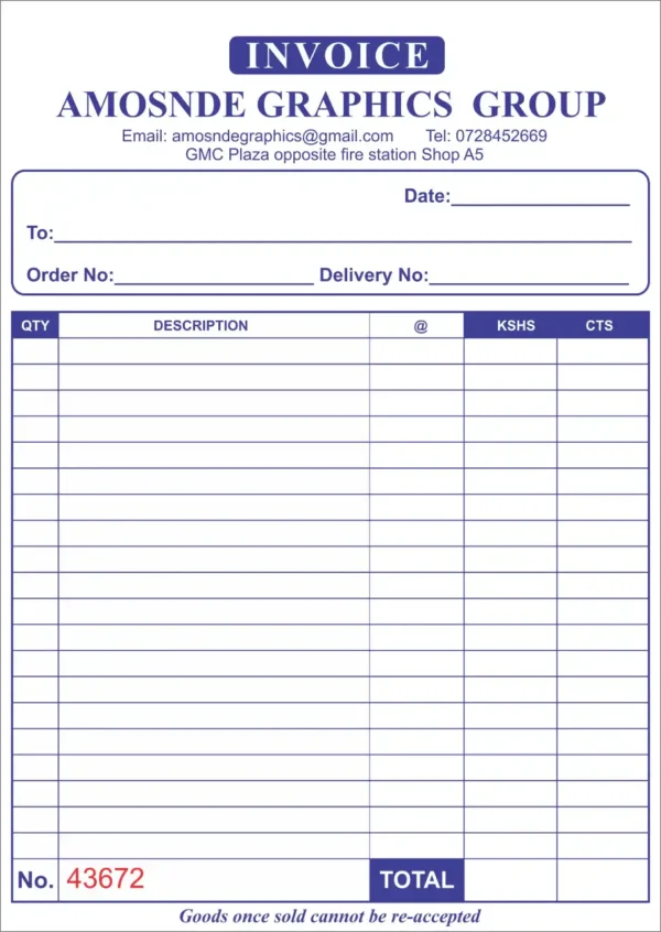 Invoice Receipt books printing shop nairobi