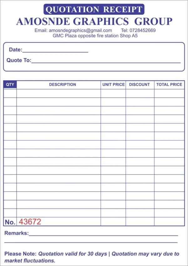 Quotation Receipt Books Printinbg Shop Nairobi