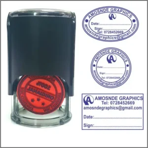 Self Inking Rubber stamp with a logo and a place to write a date